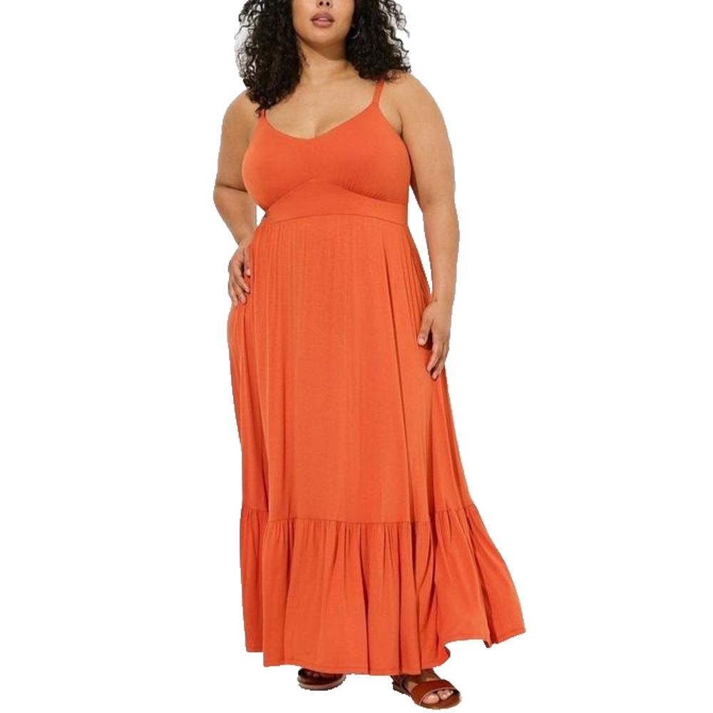 NWT Torrid Super Soft Tiered Maxi Dress Womens Size 12 Large Burnt Orange Rayon